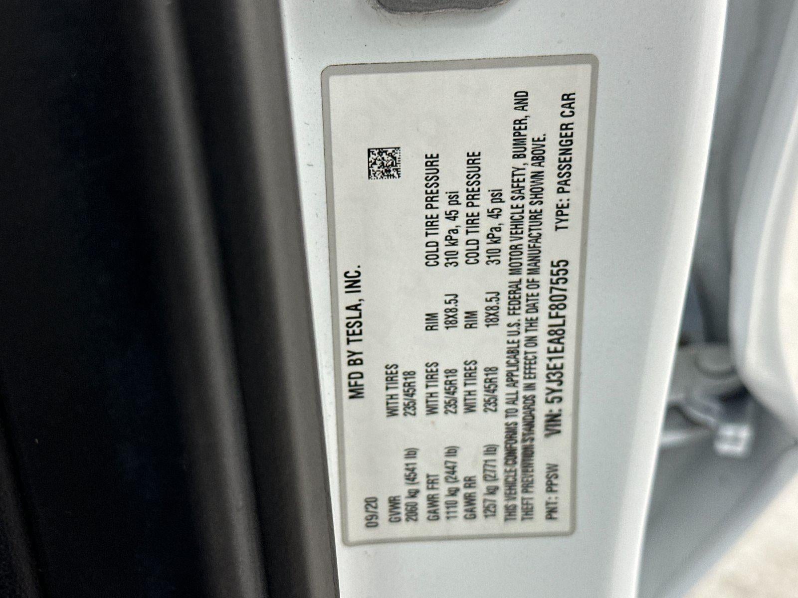 2020 Tesla Model 3 Standard Range Plus