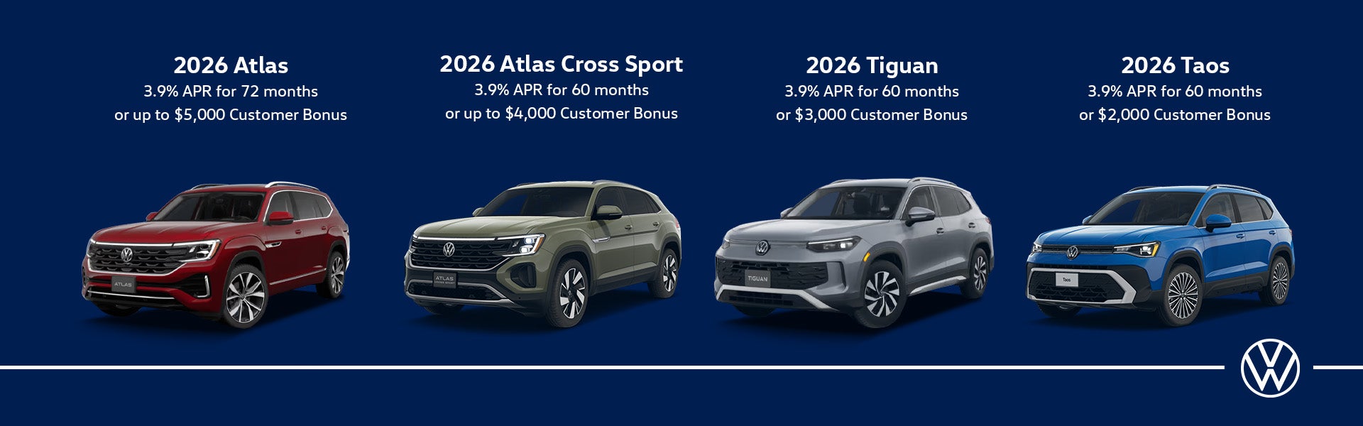 2026 Atlas, Atlas Cross Sport, Tiguan, and Taos Offers