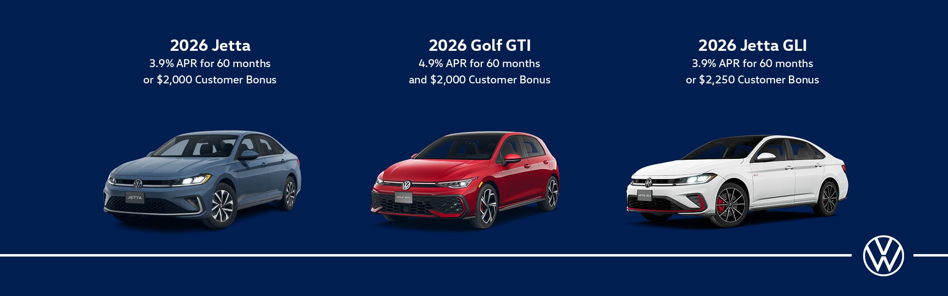 2026 Jetta, 2026 Golf GTI, and 2026 Jetta GLI Offers