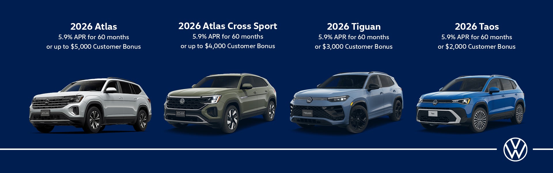2026 Atlas, Atlas Cross Sport, Tiguan, and Taos Specials